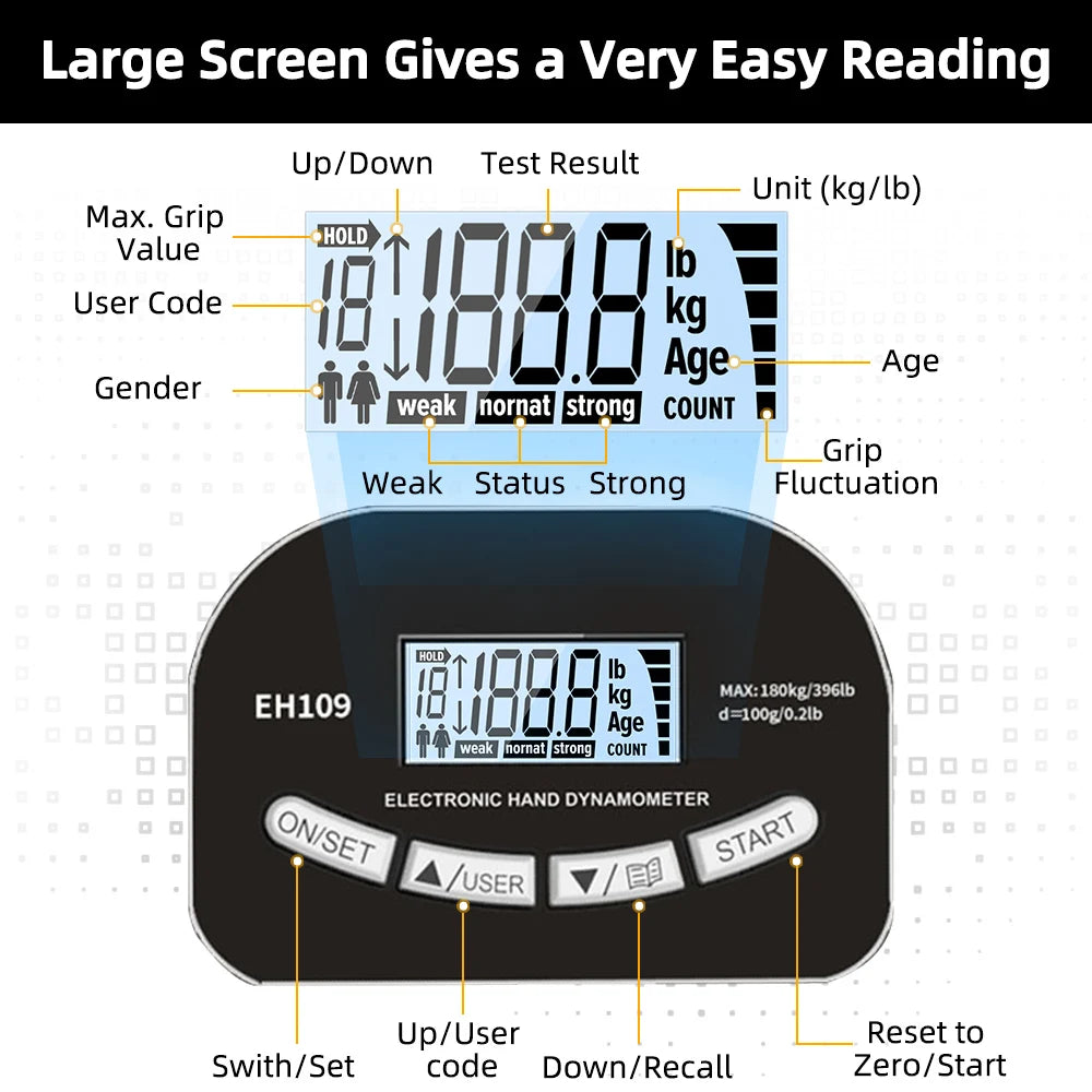 X-Grip PowerTester™ Digital Hand Dynamometer - 265 lb / 120 kg