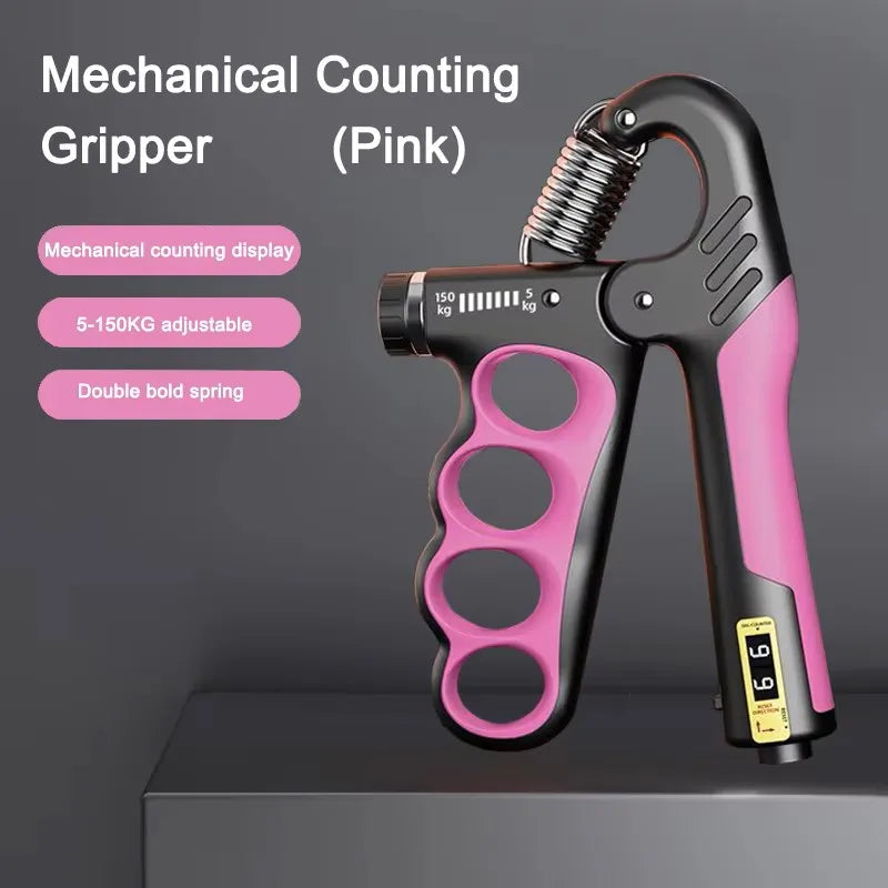 X-Grip Pro pink adjustable hand gripper 5-150kg with mechanical counting display and double bold spring features