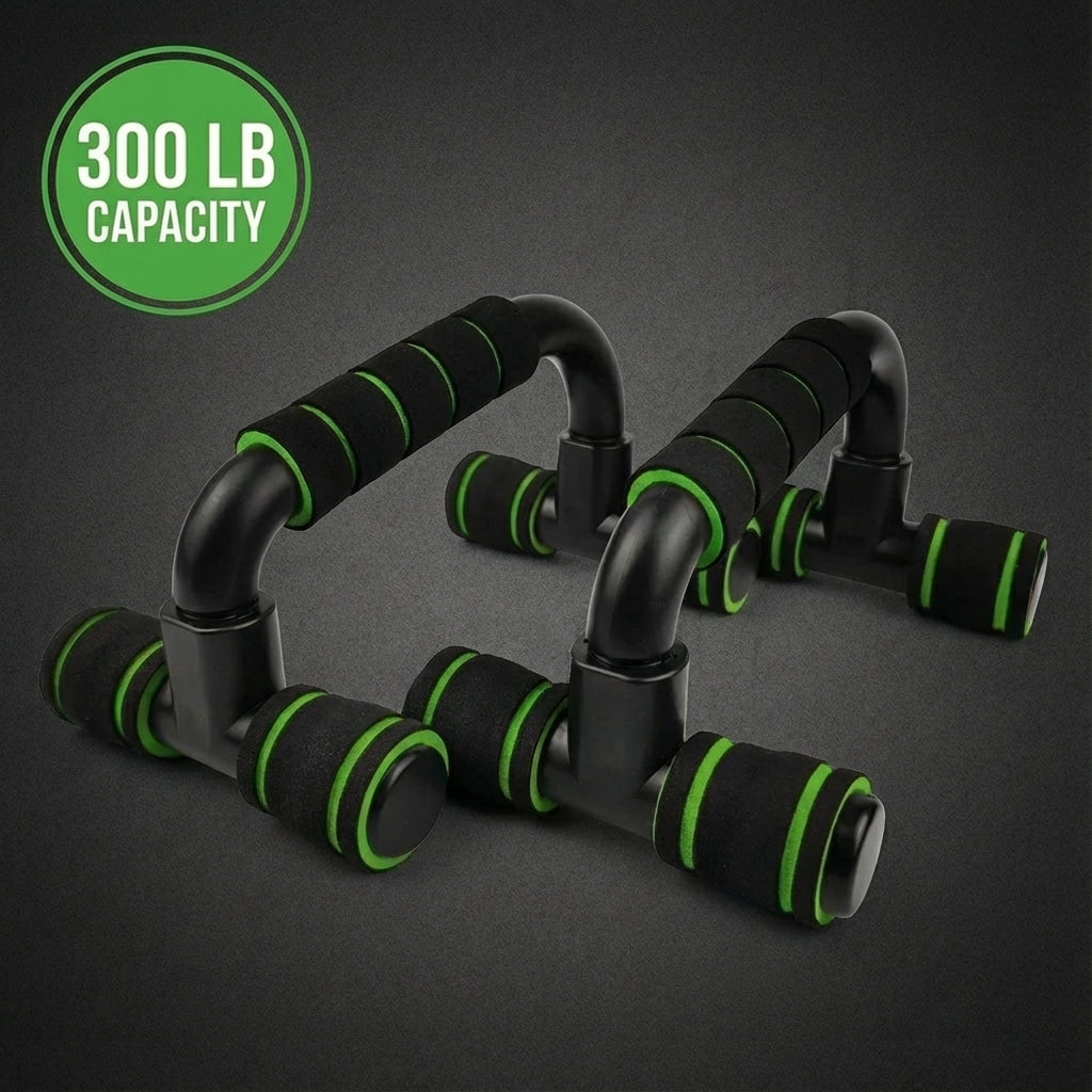 X-Grip Push-Up Stand green variant - ergonomic push-up bars rated 300 lb capacity