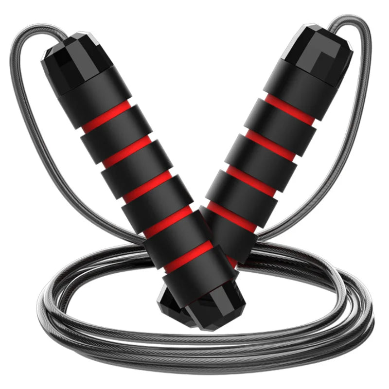 Black and red jump rope on a white background