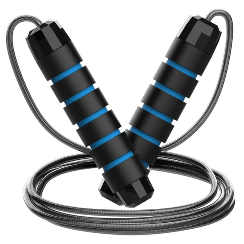 Black and blue jump rope on a white background