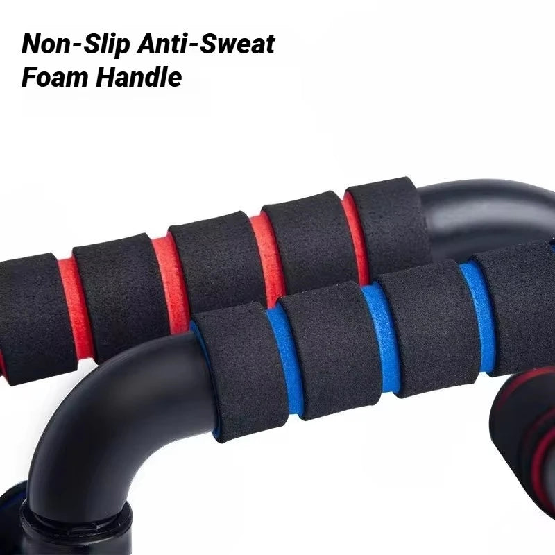 Non-slip anti-sweat foam handle with black, red, and blue straps on a white background.