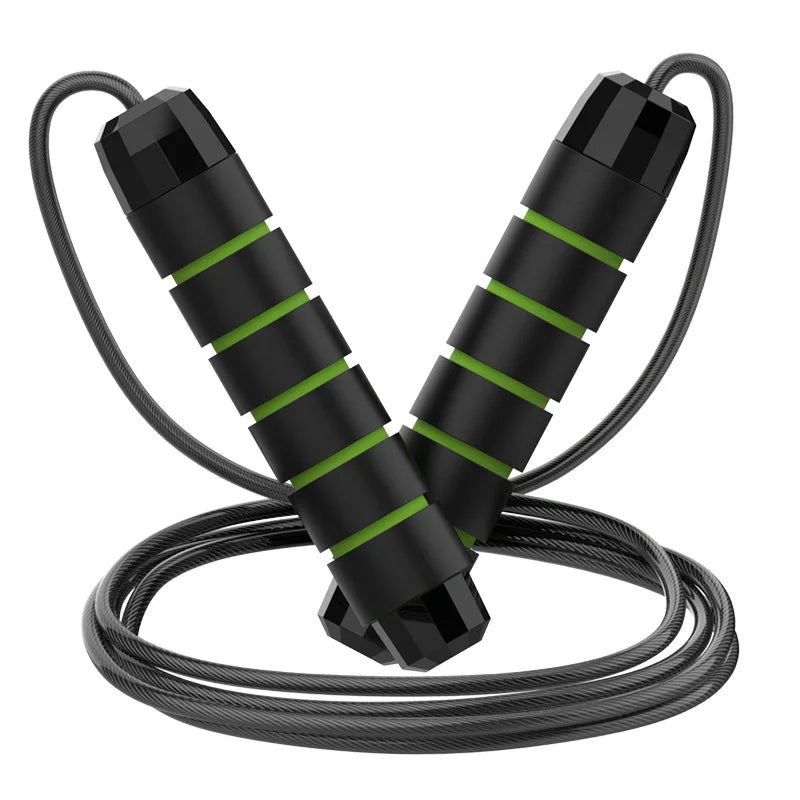 Black and green jump rope on a white background
