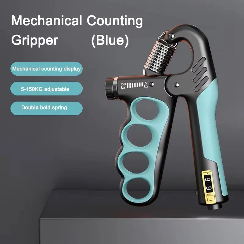 X-Grip Pro blue adjustable hand gripper 5-150kg with mechanical counting display and double bold spring features