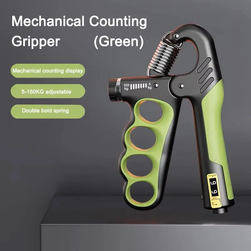 X-Grip Pro green adjustable hand gripper 5-150kg with mechanical counting display and double bold spring features