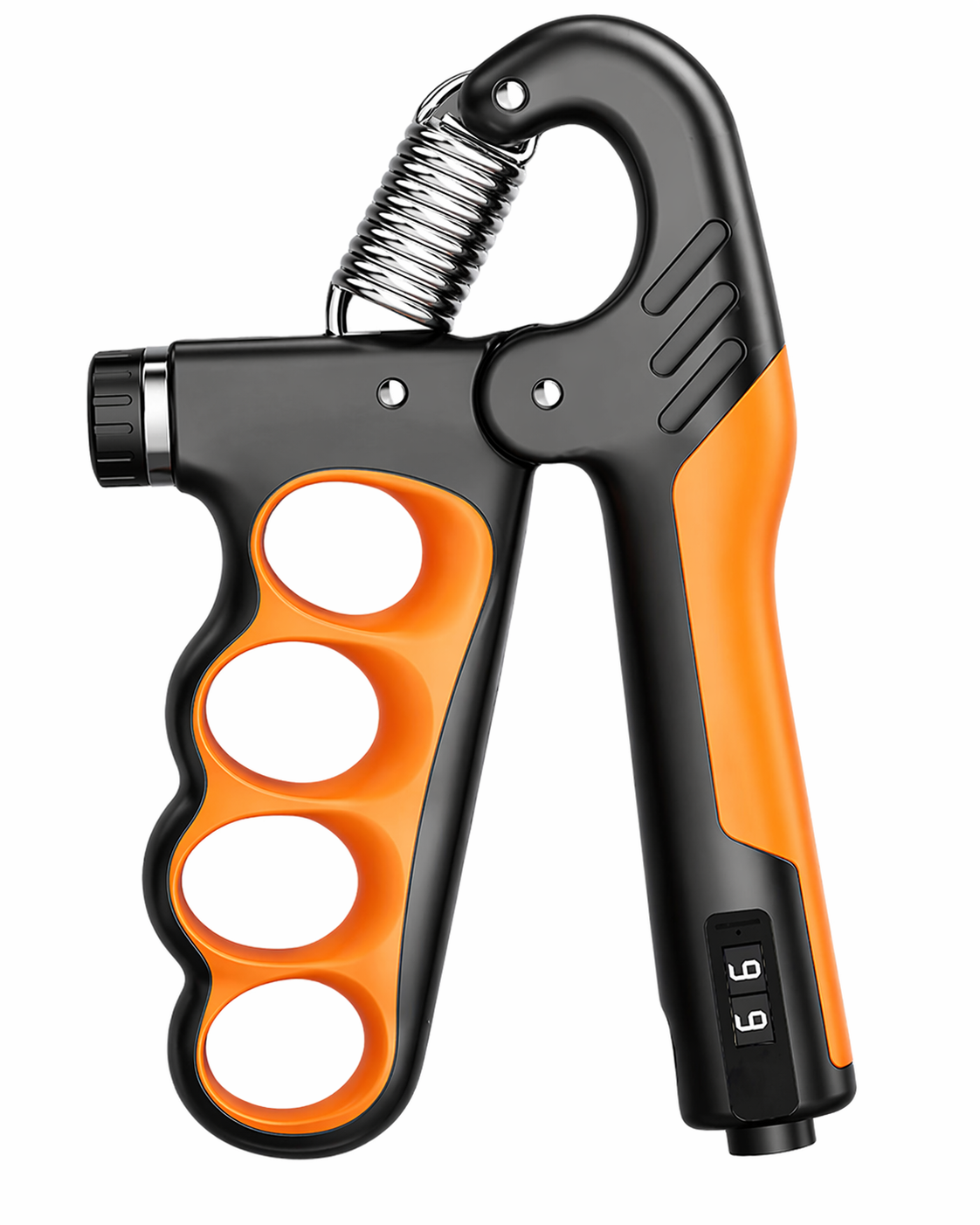 X-Grip Pro adjustable hand strengthener in orange, 5 to 100 kg dial resistance — clean studio packshot on white