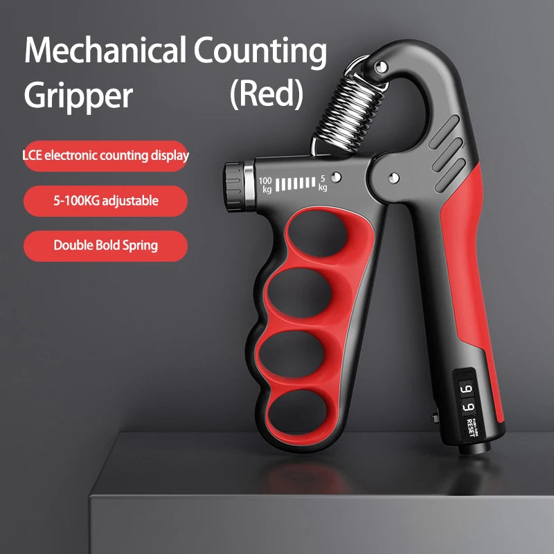 X-Grip Pro red adjustable hand gripper 5-100kg with LCD electronic counting display and double bold spring features