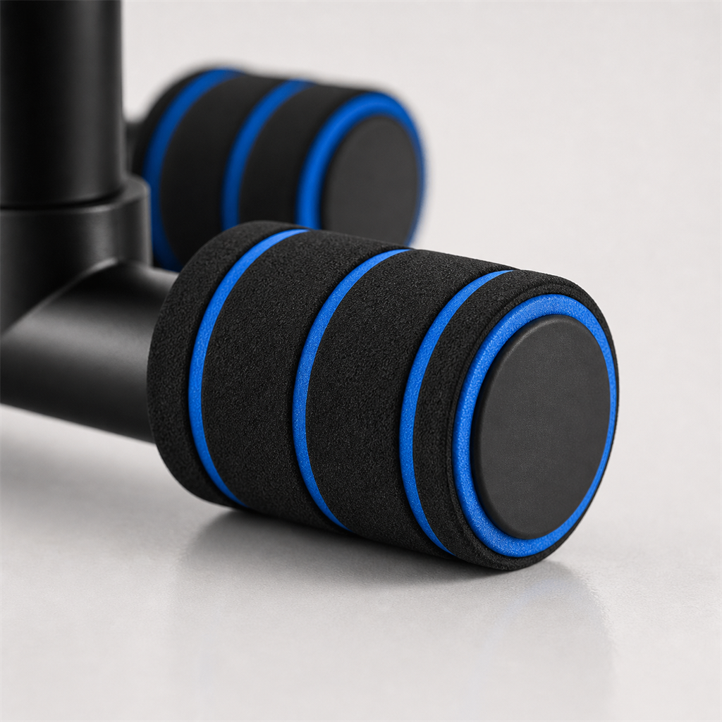 Close-up of the X-Grip Push-Up stand's padded non-slip feet — stable grip on hard floors